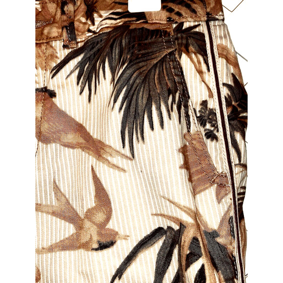 25P Chino by Anthropologie Tropical Bird Pants Dress Stripe Tan Relaxed Stretch - Picture 14 of 16